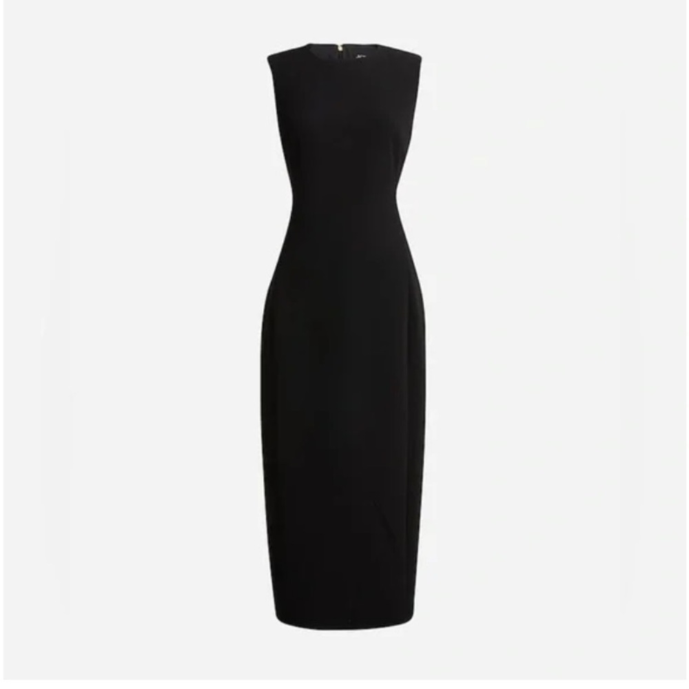 NWT J. Crew Women’s Sz 0 Black Sleeveless Sheath Midi Dress in Drapey Crepe